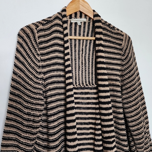 Striped black and tan open cardigan sweater - Picture 6 of 8